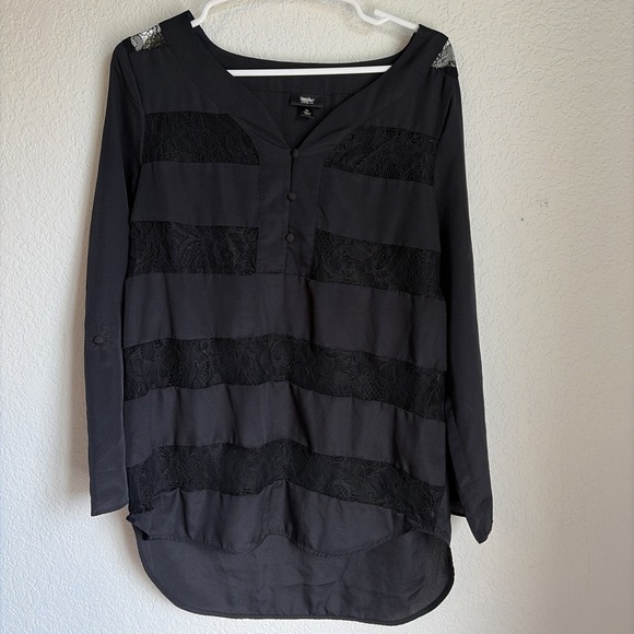 Mossimo Denim Tops - Mossimo Lace Striped Pullover Tunic Blouse Women's Size M